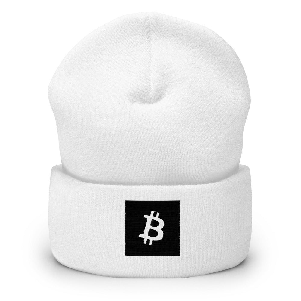a bit swagg bitcoin square beanie in white