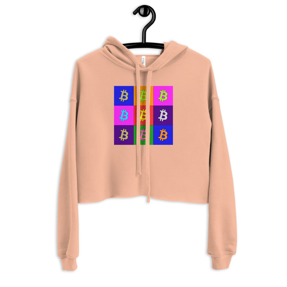 a bit swagg bitcoin pop art cropped hoodie in peach