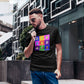 a cool man wearing a bit swagg bitcoin pop art t-shirt in black