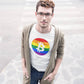 a guy wearing a bit swagg solid pride t shirt in white