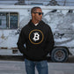 a cool man in a bit swagg bitcoin stenciled hoodie in black