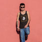 man in wearing a bit swagg bitcoin vertices tank in black