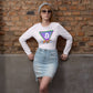 a cool woman wearing a bit swagg bitcoin vice vibes long sleeve in white