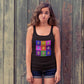 girl wearing a bit swagg bitcoin pop art tank in black