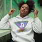 a cool girl wearing a bit swagg bitcoin vice vibes hoodie in white